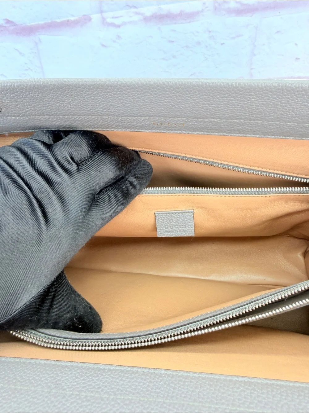 Gucci Zumi Grey Leather Top-Handle Satchel Gold Hardware